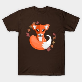 The Red Fox with Fall Leaves T-Shirt